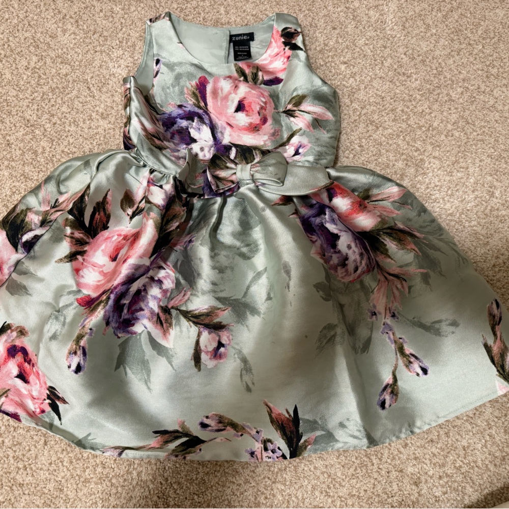Zunie Floral Kids Dress in Pink and Green